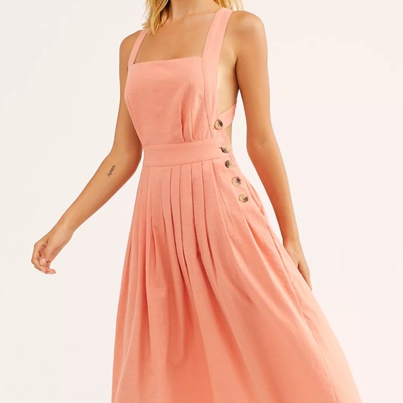 Free People Dresses & Skirts - Free People Coral Pink Midi Dress with Button Side Detail